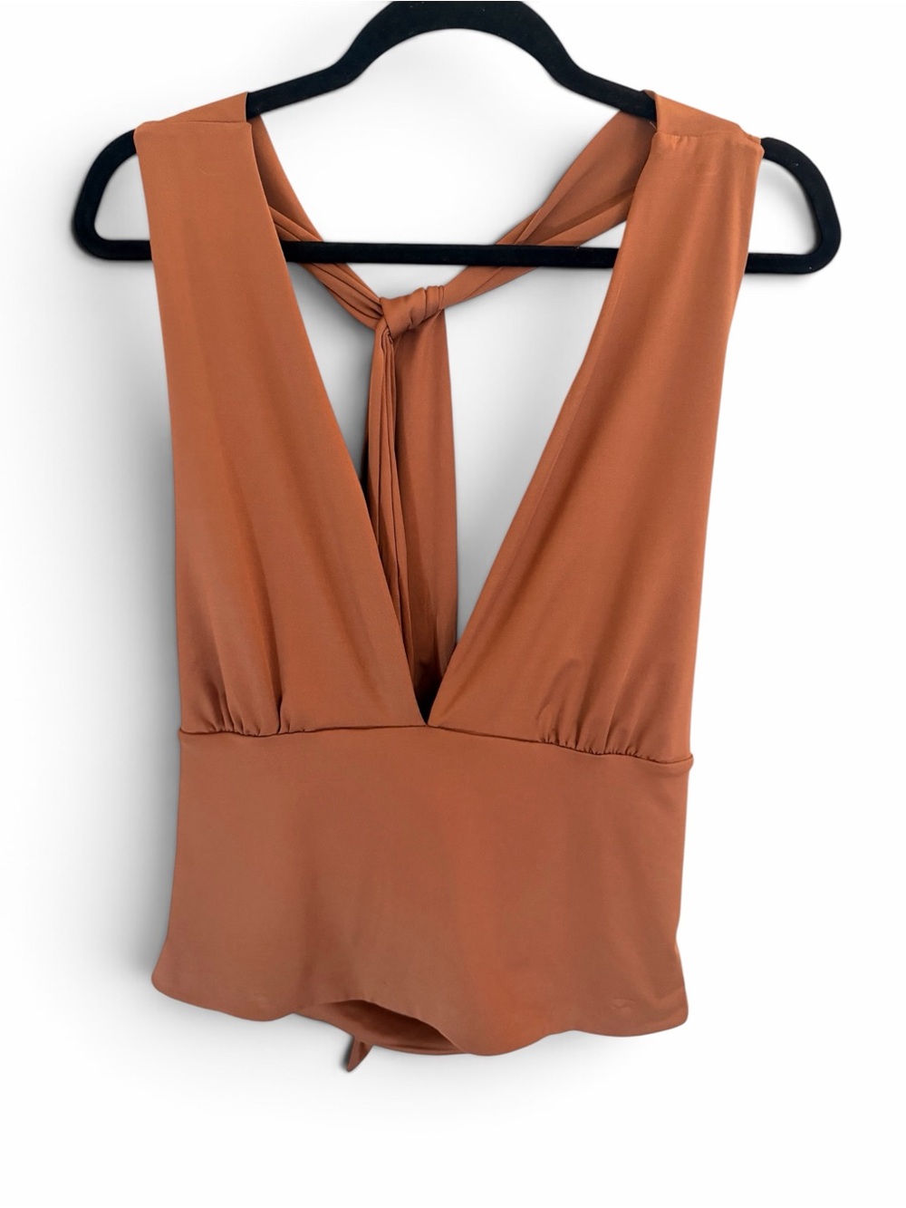 Milk + Honey Brown Plunging Halter Top